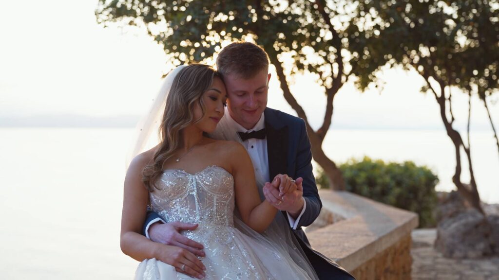 Bride and groom sharing an intimate moment at sunset, Ktima Pavlaki, Rethymno, Crete, by JohnRobert Visuals